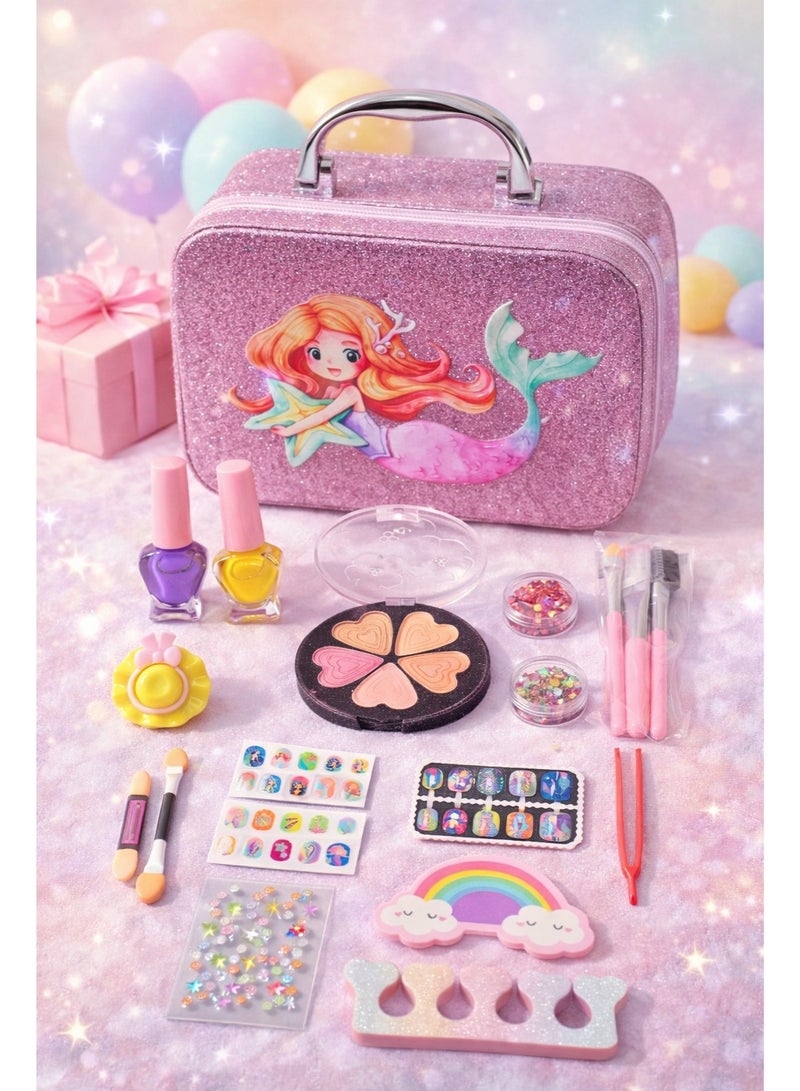 Girls Makeup & Nail Art Kit – 23-Piece Beauty Set with Storage Case, Safe Pretend Cosmetics, Nail Stickers & Accessories for Kids - Image 1
